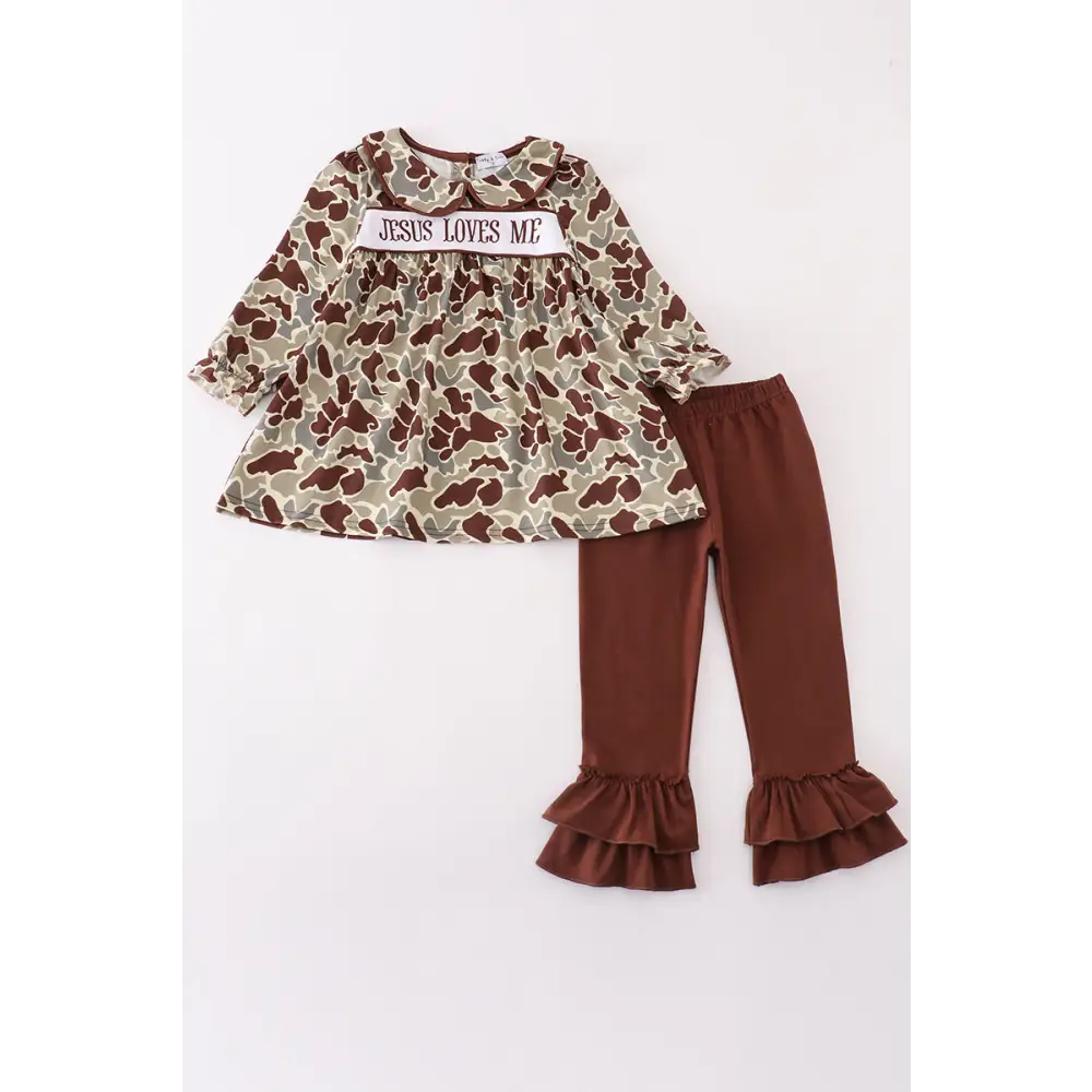 Camouflage jesus loves me embroidery girl set - Set