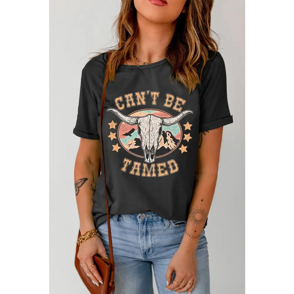 CAN’T BE TAMED Graphic Short Sleeve Tee - Black / S - Tops