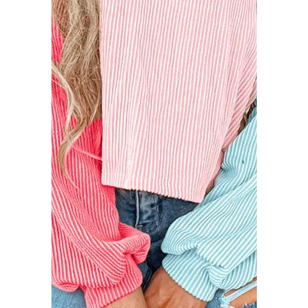 Color Block Round Neck Long Sleeve Top - Tops