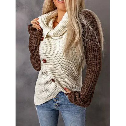 Contrast Decorative Button Turtleneck Sweater - Madi Gray Boutique