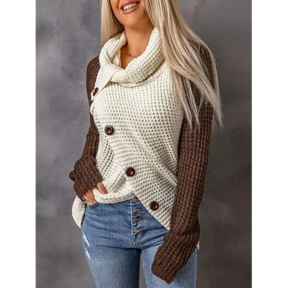 Contrast Decorative Button Turtleneck Sweater - Madi Gray Boutique