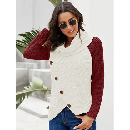 Contrast Decorative Button Turtleneck Sweater - Madi Gray Boutique