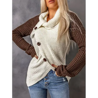 Contrast Decorative Button Turtleneck Sweater - Madi Gray Boutique