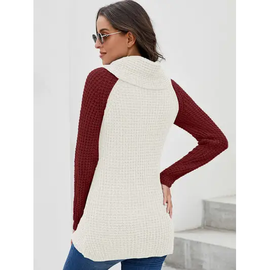 Contrast Decorative Button Turtleneck Sweater - Madi Gray Boutique