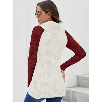 Contrast Decorative Button Turtleneck Sweater - Madi Gray Boutique