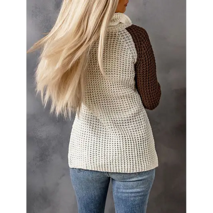 Contrast Decorative Button Turtleneck Sweater - Madi Gray Boutique