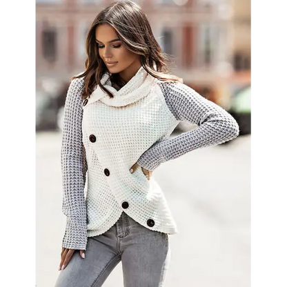 Contrast Decorative Button Turtleneck Sweater - Madi Gray Boutique