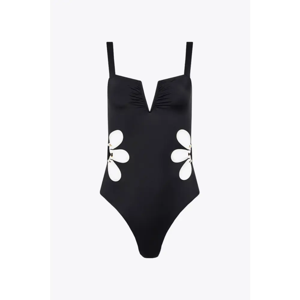 Contrast Trim Cutout Notched Neck One-Piece Swimsuit