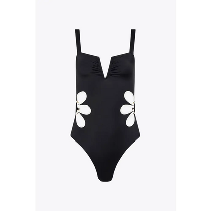 Contrast Trim Cutout Notched Neck One-Piece Swimsuit