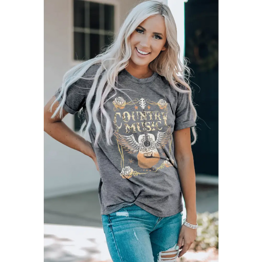 COUNTRY MUSIC Graphic T-Shirt - Mid Gray / S - Tops