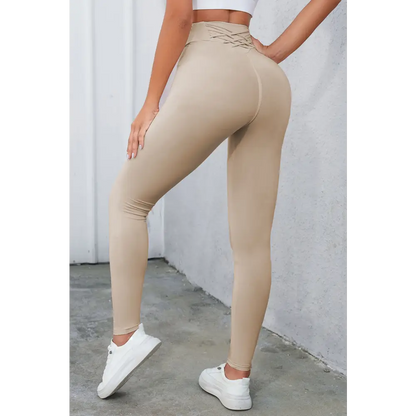 Crisscross Detail Wide Waistband Leggings - Madi Gray Boutique