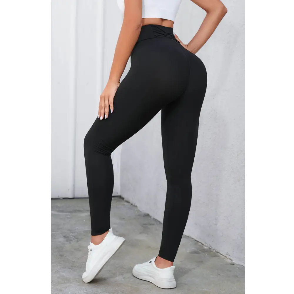 Crisscross Detail Wide Waistband Leggings - Madi Gray Boutique