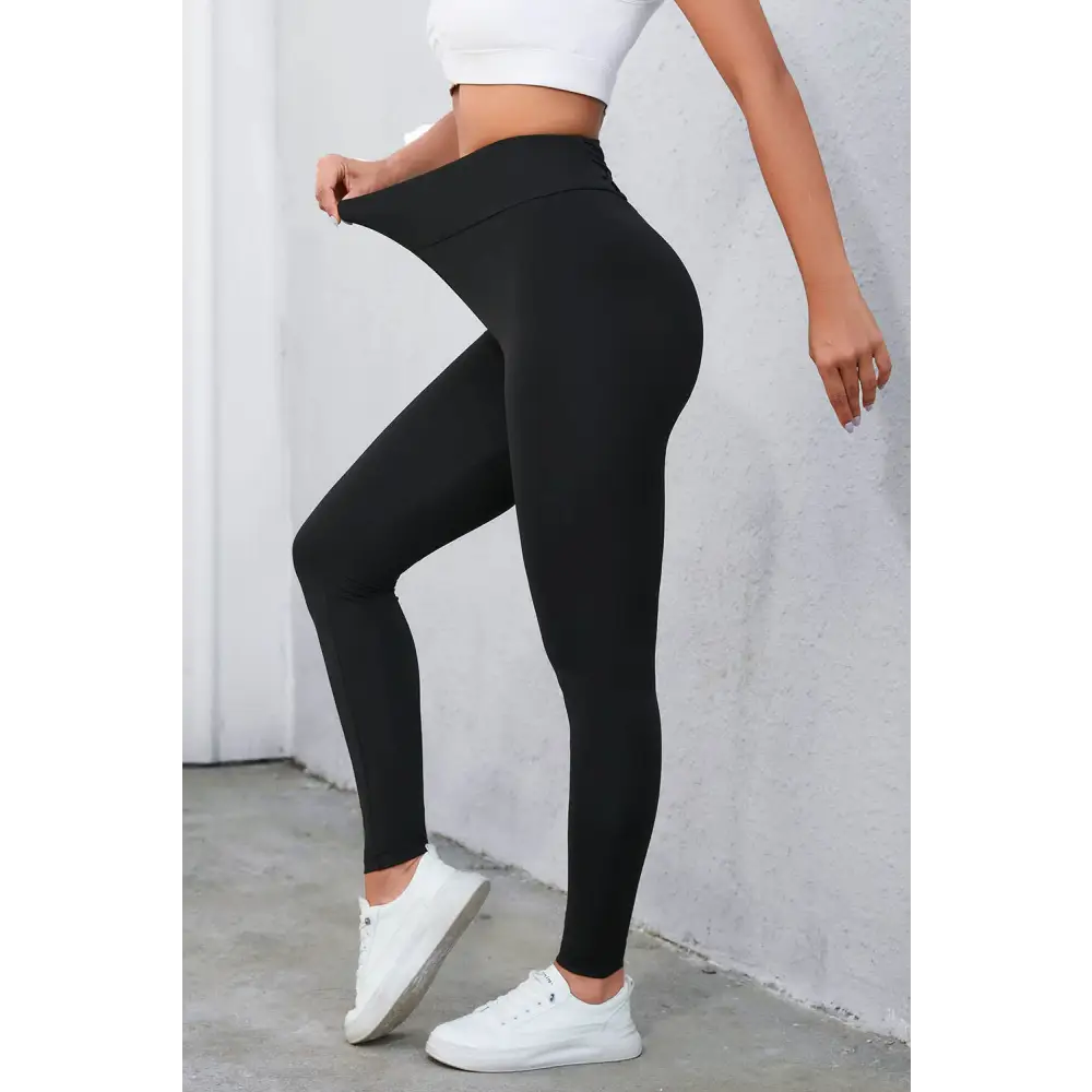 Crisscross Detail Wide Waistband Leggings - Madi Gray Boutique