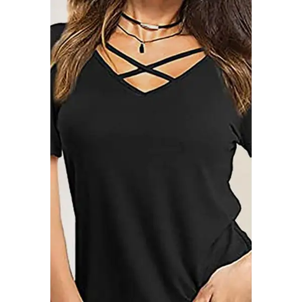 Crisscross Short Sleeve T-Shirt - Tops