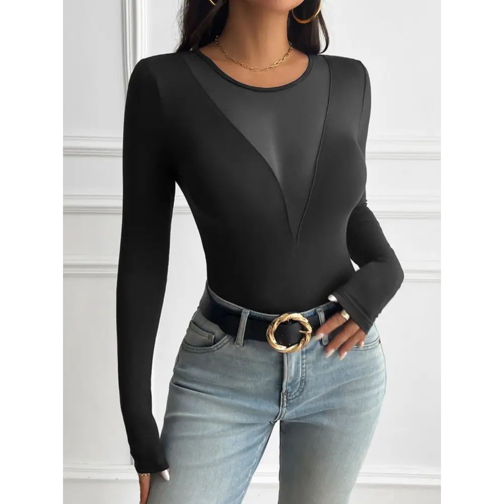 Devine Round Neck Long Sleeve T-Shirt - Black / S - Tops