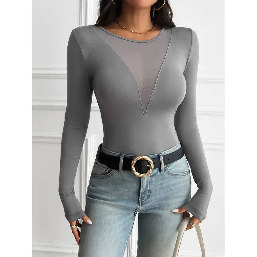 Devine Round Neck Long Sleeve T-Shirt - Dark Gray / S - Tops