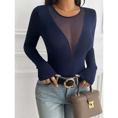 Devine Round Neck Long Sleeve T-Shirt - Tops