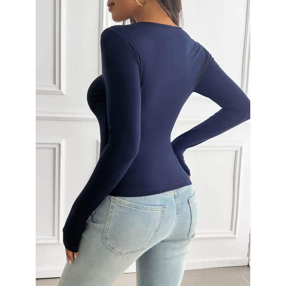 Devine Round Neck Long Sleeve T-Shirt - Tops