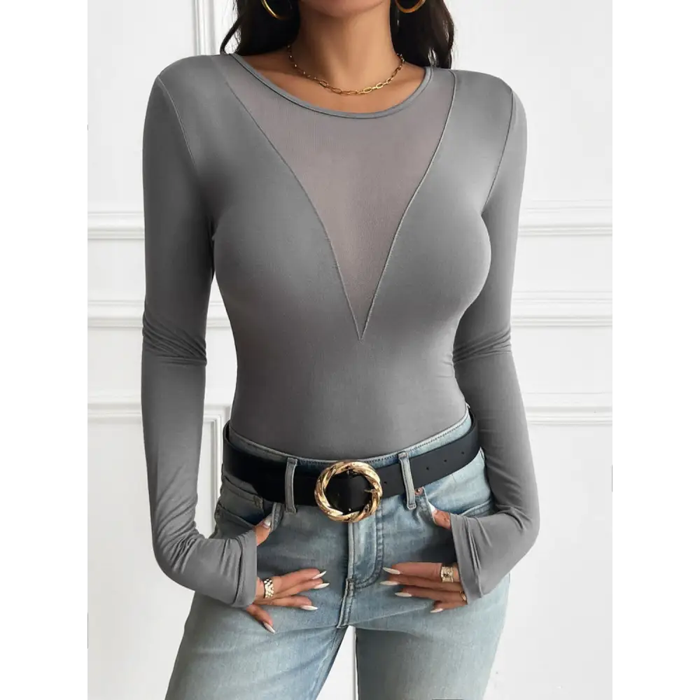 Devine Round Neck Long Sleeve T-Shirt - Tops