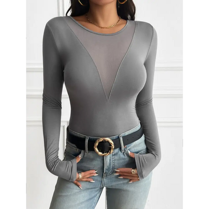 Devine Round Neck Long Sleeve T-Shirt - Tops