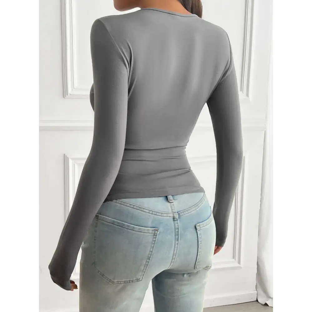 Devine Round Neck Long Sleeve T-Shirt - Tops