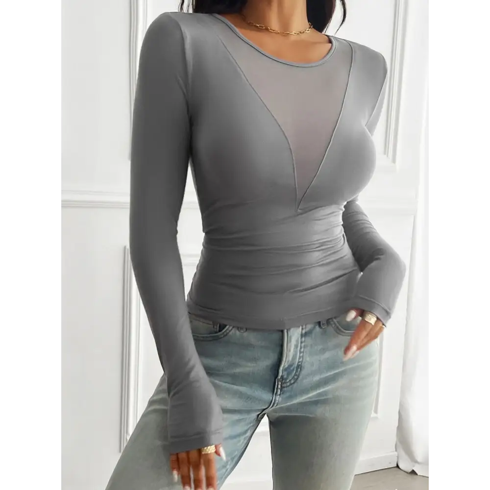 Devine Round Neck Long Sleeve T-Shirt - Tops