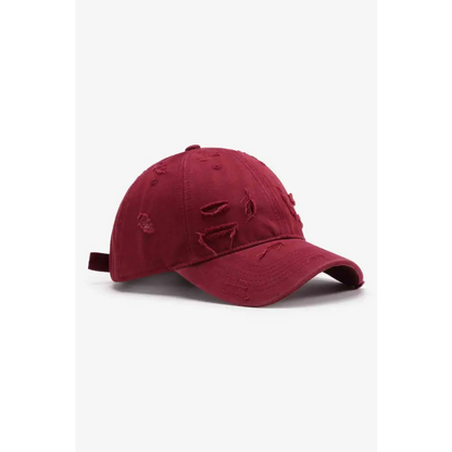 Distressed Adjustable Baseball Cap - Deep Red / One Size