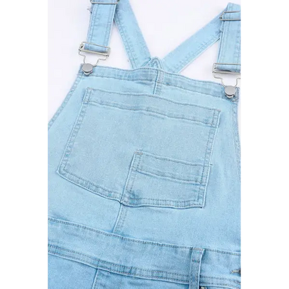 Distressed Denim Overalls with Pockets - Bottoms