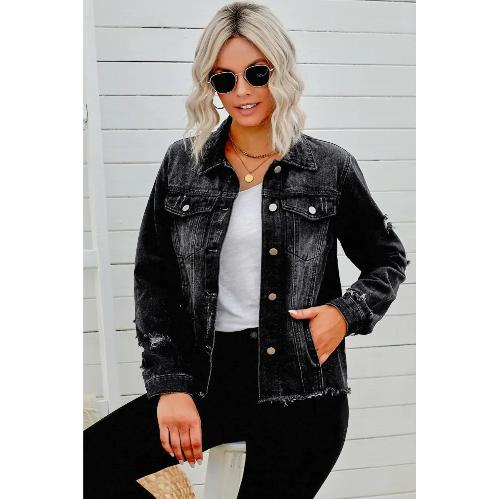 Distressed Raw Hem Denim Jacket - Madi Gray Boutique