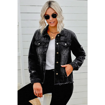 Distressed Raw Hem Denim Jacket - Madi Gray Boutique