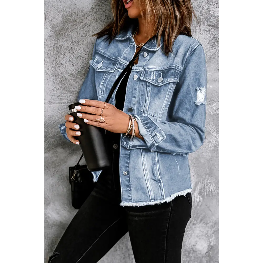 Distressed Raw Hem Denim Jacket - Madi Gray Boutique