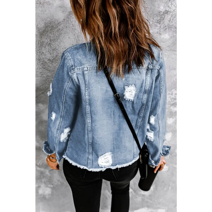 Distressed Raw Hem Denim Jacket - Madi Gray Boutique