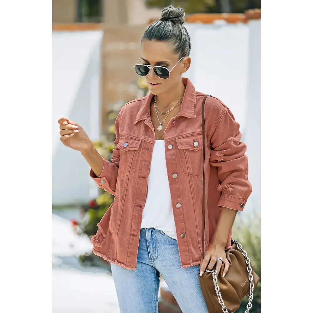 Distressed Raw Hem Denim Jacket - Madi Gray Boutique