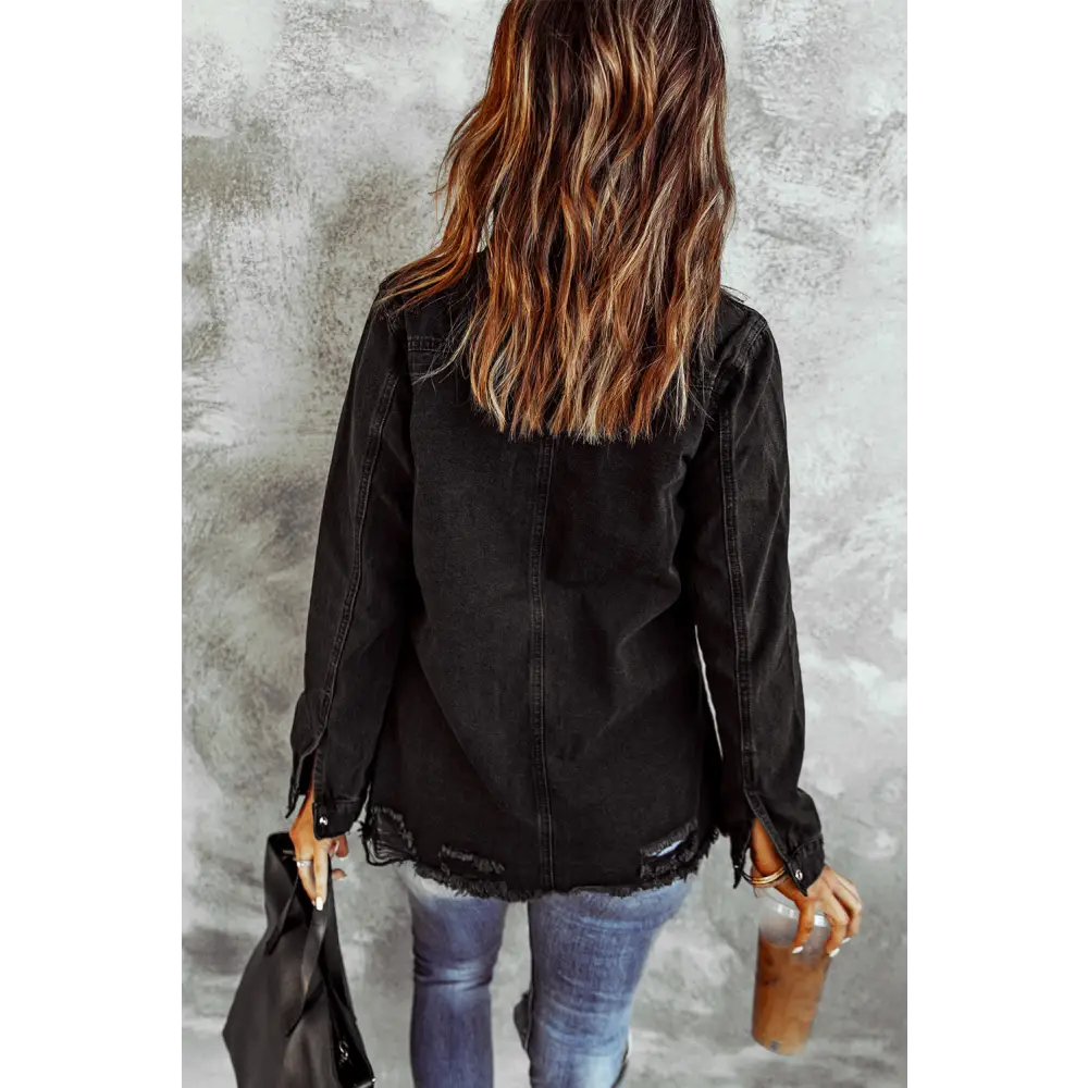 Distressed Snap Down Denim Jacket - Madi Gray Boutique