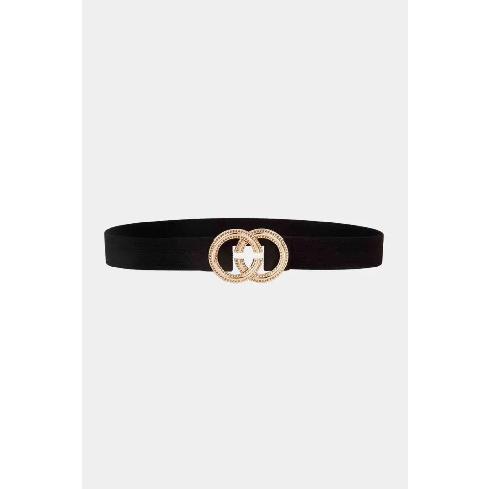 Double Hoop Buckle Elastic Belt - Black / One Size