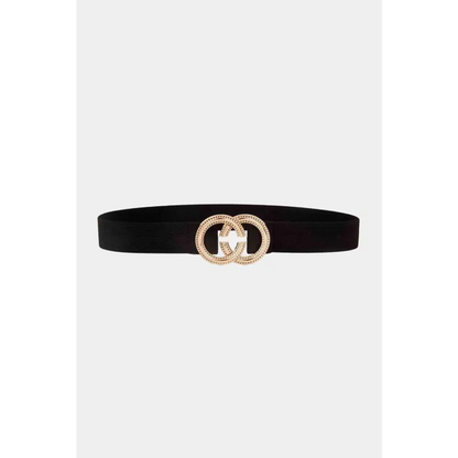 Double Hoop Buckle Elastic Belt - Black / One Size