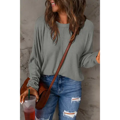 Double Take Full Size Round Neck Long Sleeve T-Shirt - Madi Gray Boutique