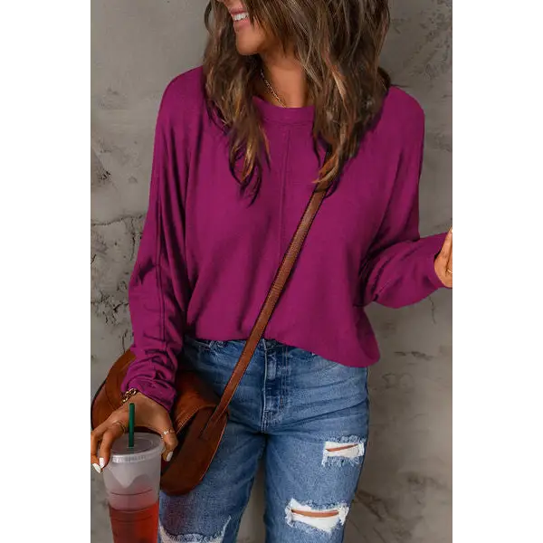 Double Take Full Size Round Neck Long Sleeve T-Shirt - Madi Gray Boutique