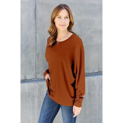 Double Take Full Size Round Neck Long Sleeve T-Shirt - Madi Gray Boutique