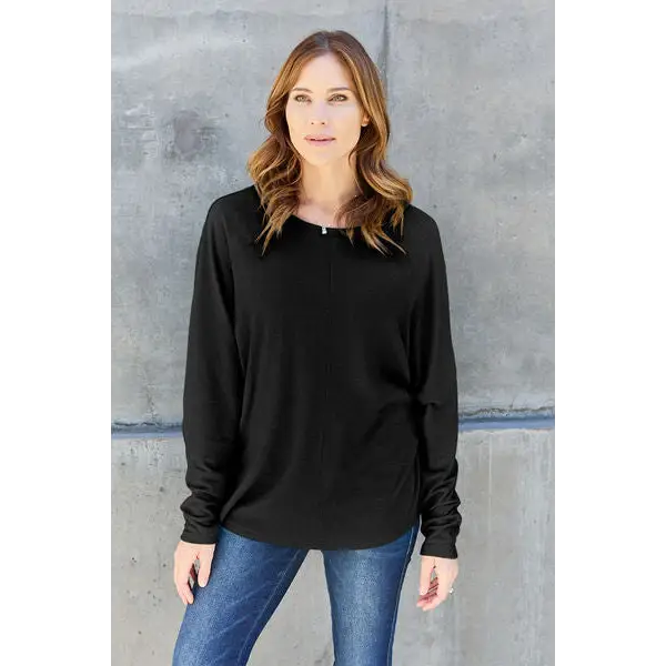 Double Take Full Size Round Neck Long Sleeve T-Shirt - Madi Gray Boutique