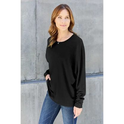 Double Take Full Size Round Neck Long Sleeve T-Shirt - Madi Gray Boutique