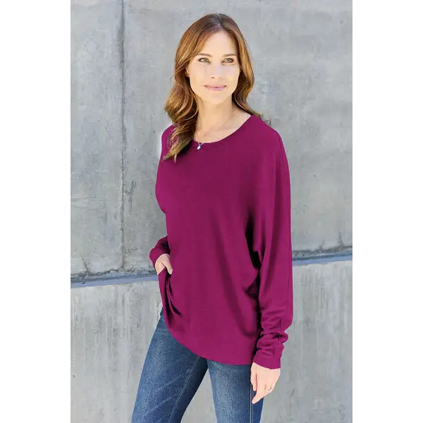 Double Take Full Size Round Neck Long Sleeve T-Shirt - Madi Gray Boutique