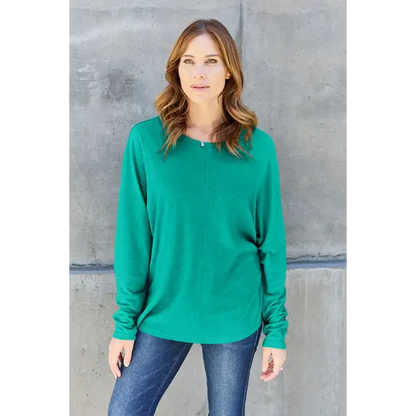 Double Take Full Size Round Neck Long Sleeve T-Shirt - Madi Gray Boutique