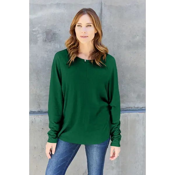 Double Take Full Size Round Neck Long Sleeve T-Shirt - Madi Gray Boutique