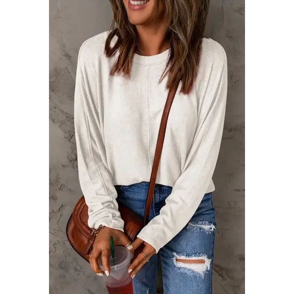 Double Take Full Size Round Neck Long Sleeve T-Shirt - Madi Gray Boutique