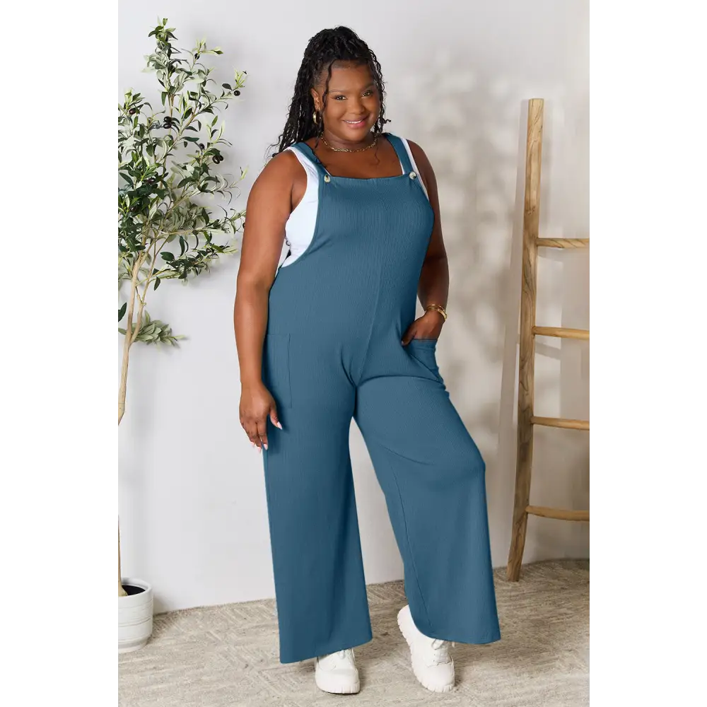 Double Take Full Size Wide Strap Overall with Pockets - Bottoms