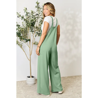 Double Take Full Size Wide Strap Overall with Pockets - Bottoms