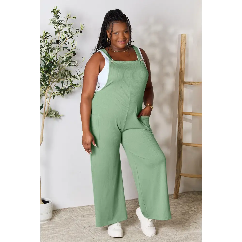 Double Take Full Size Wide Strap Overall with Pockets - Bottoms