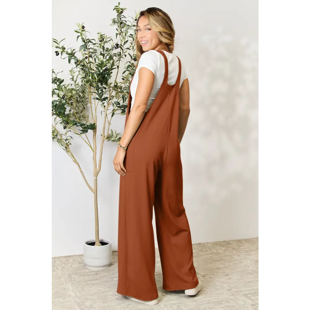 Double Take Full Size Wide Strap Overall with Pockets - Bottoms