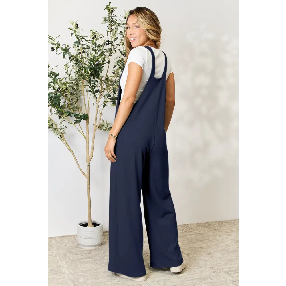 Double Take Full Size Wide Strap Overall with Pockets - Bottoms